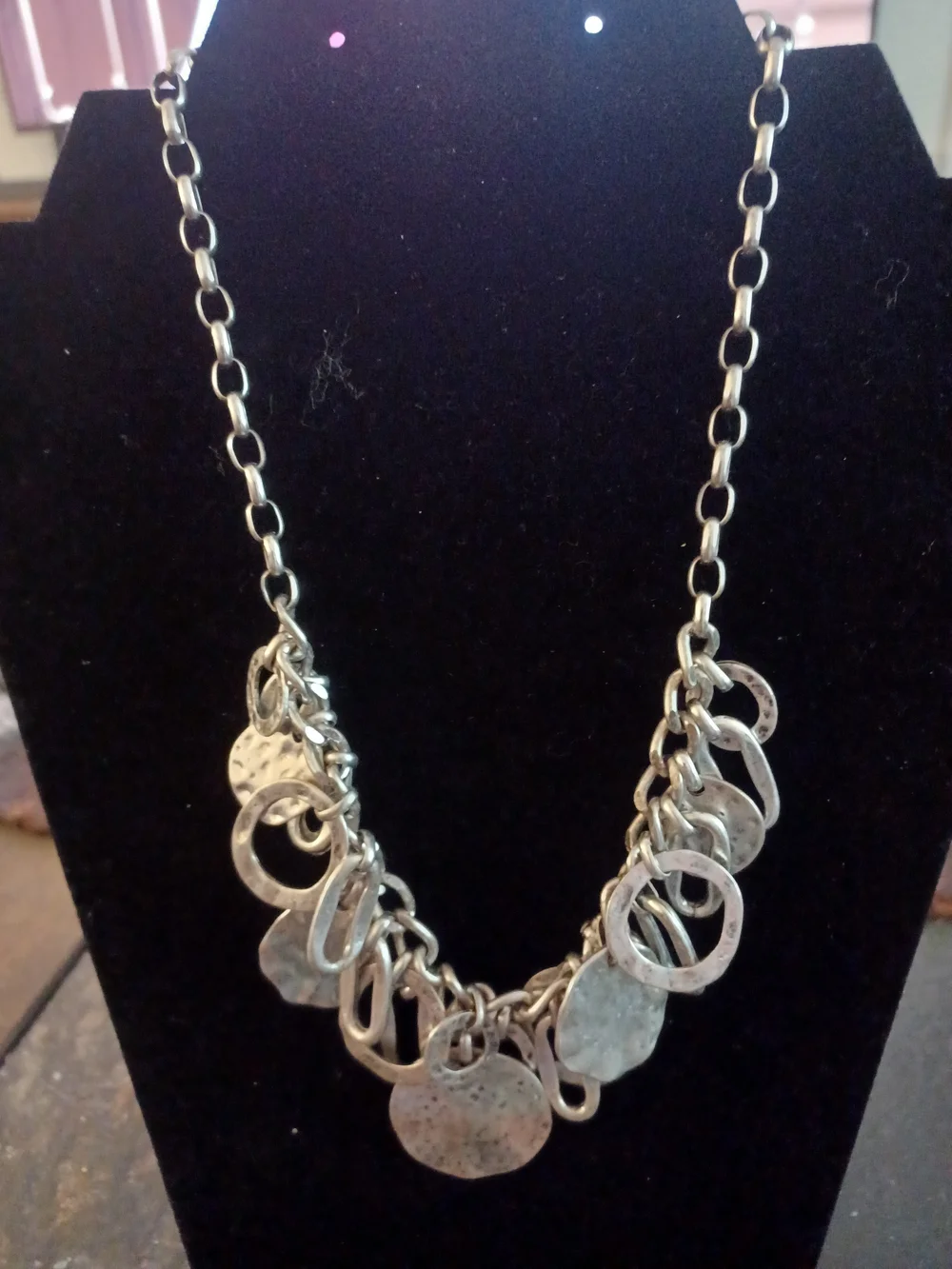 Ruby Rd. Silver-Tone Hammered Disc Charm Necklace - Women Jewelry